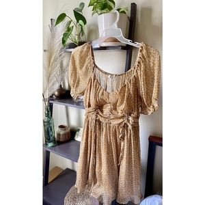 Romantic Peasant Yellow Floral Dress